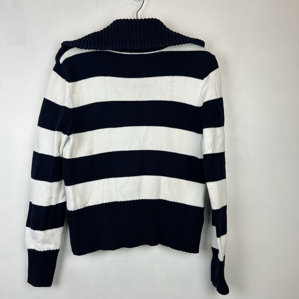 Chaps Ralph Lauren Cardigan Sweater Women L Blue White Stripe Button Nautical - Picture 2 of 7